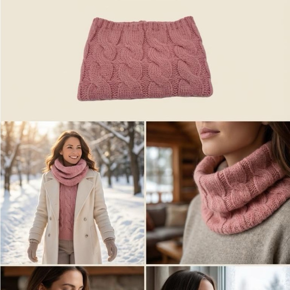Elegant Pink Cable Knit Women's Scarf